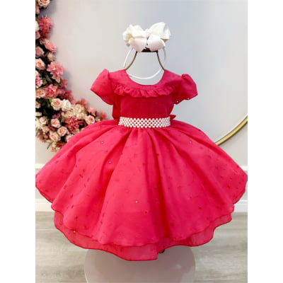 Vestido Infantil Goiaba Laise C/ Babados Luxo Daminhas Festas