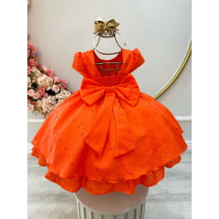 Vestido Infantil Laranja Laise C/ Babados e Pérolas