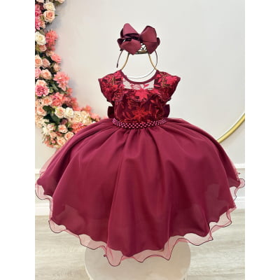 Vestido Infantil Marsala C/ Babados e Renda  Daminhas Festas