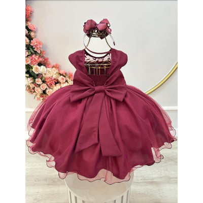 Vestido Infantil Marsala C/ Babados e Renda  Daminhas Festas