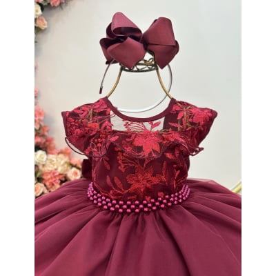 Vestido Infantil Marsala C/ Babados e Renda  Daminhas Festas