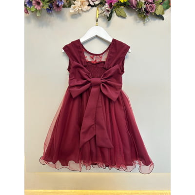 Vestido Infantil Marsala C/ Babados e Renda  Daminhas Festas