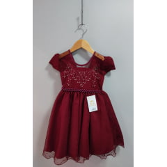 Vestido Infantil Marsala C/ Tule Pipoquinha Luxo C/ Pérolas