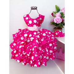 Vestido Infantil Minnie Pink Luxo Babados Sem Manga Festas