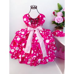 Vestido Infantil Minnie Pink Luxo Babados Sem Manga Festas