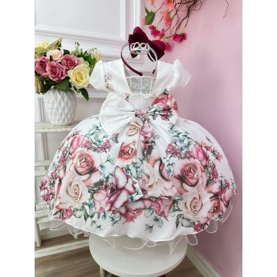 Vestido Infantil Off Jardim das Borboletas Pérolas Festas