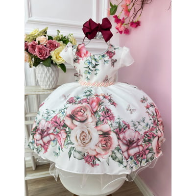 Vestido Infantil Off Jardim das Borboletas Pérolas Festas