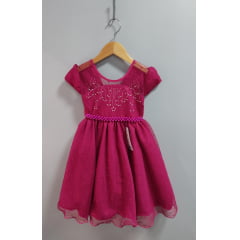 Vestido Infantil Pink C/ Tule Pipoquinha Luxo Daminhas