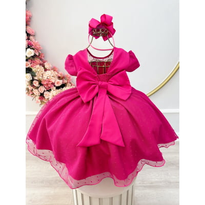 Vestido Infantil Pink C/ Tule Pipoquinha Luxo Daminhas