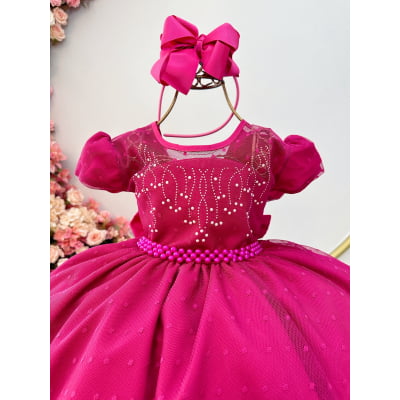 Vestido Infantil Pink C/ Tule Pipoquinha Luxo Daminhas