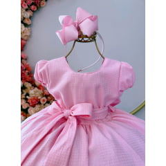 Vestido Infantil Rosa Bebê Maquinetado Luxo Damas