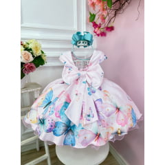 Vestido Infantil Rosa Borboletas Damas Festas Luxo Pérolas