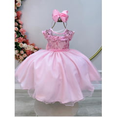 Vestido Infantil Rosa C/ Babados e Renda  Daminhas Festas