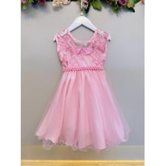 Vestido Infantil Rosa C/ Babados e Renda  Daminhas Festas