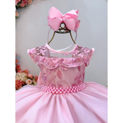 Vestido Infantil Rosa C/ Babados e Renda  Daminhas Festas