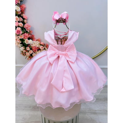 Vestido Infantil Rosa C/ Babados e Renda  Daminhas Festas