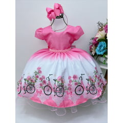 Vestido Infantil Rosa Chiclete Primavera Strass Pérolas