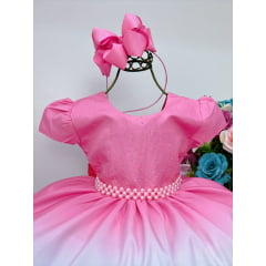 Vestido Infantil Rosa Chiclete Primavera Strass Pérolas