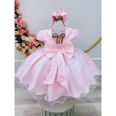 Vestido Infantil Rosa Claro Tule Pipoquinha Daminhas Festas