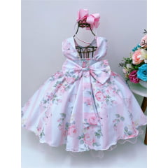 Vestido Infantil Rosa Colorido Jardim das Borboletas Pérolas