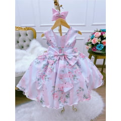 Vestido Infantil Rosa Colorido Jardim das Borboletas Pérolas