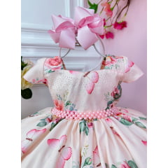 Vestido Infantil Rosa Jardim das Borboletas Strass Damas Luxo