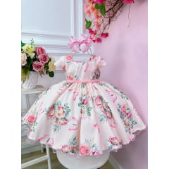 Vestido Infantil Rosa Jardim das Borboletas Strass Damas Luxo