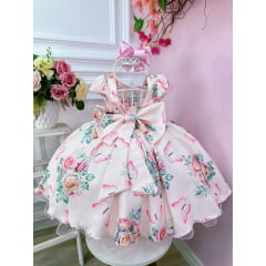 Vestido Infantil Rosa Jardim das Borboletas Strass Damas Luxo