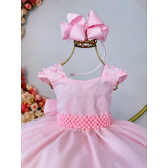 Vestido Infantil Rosa Saia Organza e Busto C/ Strass Luxo