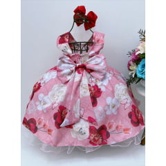 Vestido Infantil Rose Jardim das Borboletas e Pérolas Luxo