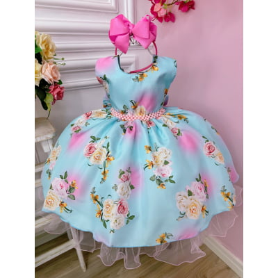 Vestido Infantil Verde Jardim das Flores Festas Luxo