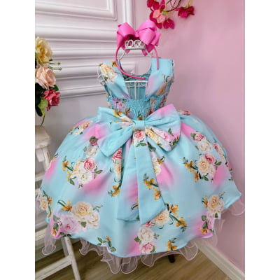 Vestido Infantil Verde Jardim das Flores Festas Luxo