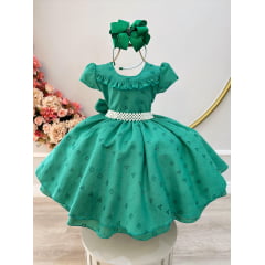 Vestido Infantil Verde Laise C/ Babados Luxo Daminhas Festas