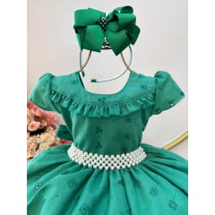 Vestido Infantil Verde Laise C/ Babados Luxo Daminhas Festas