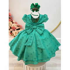 Vestido Infantil Verde Laise C/ Babados Luxo Daminhas Festas