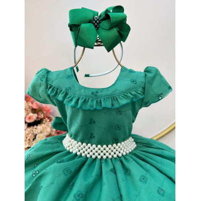 Vestido Infantil Verde Laise C/ Babados Luxo Daminhas Festas
