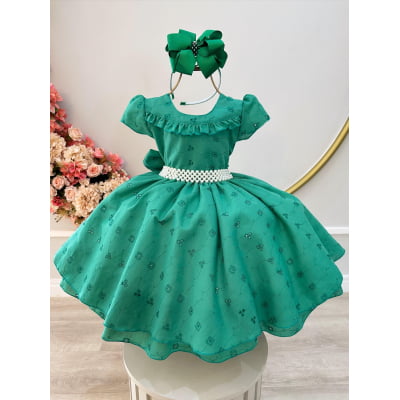 Vestido Infantil Verde Laise C/ Babados Luxo Daminhas Festas