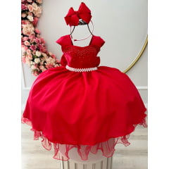 Vestido Infantil Vermelho Busto C/ Strass Damas Formaturas