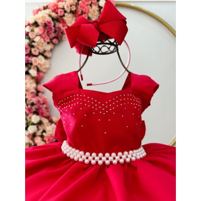 Vestido Infantil Vermelho Busto C/ Strass Damas Formaturas