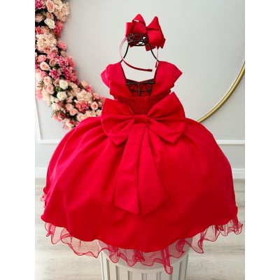 Vestido Infantil Vermelho Busto C/ Strass Damas Formaturas