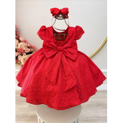 Vestido Infantil Vermelho Laise C/ Babados Daminhas Festas