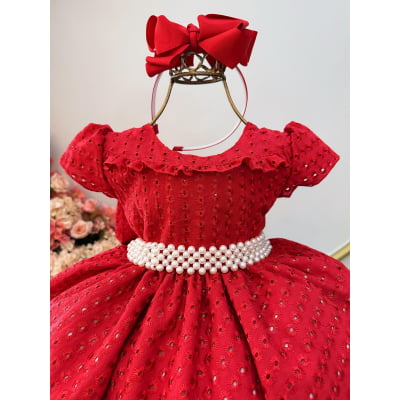 Vestido Infantil Vermelho Laise C/ Babados Daminhas Festas