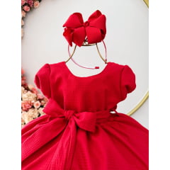 Vestido Infantil Vermelho Maquinetado Luxo Damas