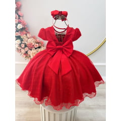 Vestido Infantil Vermelho Tule Pipoquinha Luxo C/ Pérolas