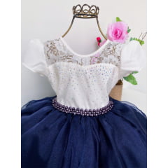 Vestido Infantil Azul Marinho e Off Luxo Festas Princesas
