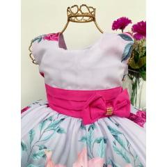 Vestido Infantil Branco e Pink Floral Luxo Laço Strass Festa
