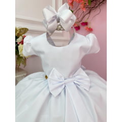 Vestido Infantil Branco Liso Aplique Laço Damas Formaturas