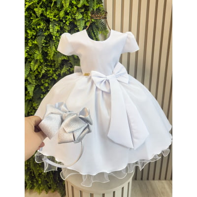 Vestido Infantil Branco + Laço ou Tiara