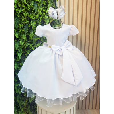 Vestido Infantil Branco + Laço ou Tiara