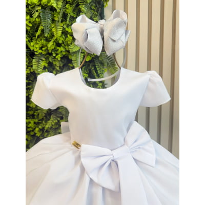 Vestido Infantil Branco + Laço ou Tiara